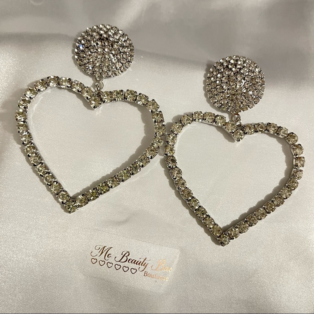 Large Rhinestone Heart Earrings - Picture 4 of 6